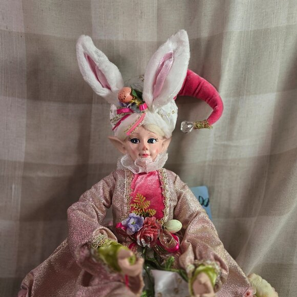 Cynthia Rowley Easter Elf Bunny Shelf Sitter Doll Tabletop Spring Pink Decor - Picture 9 of 9